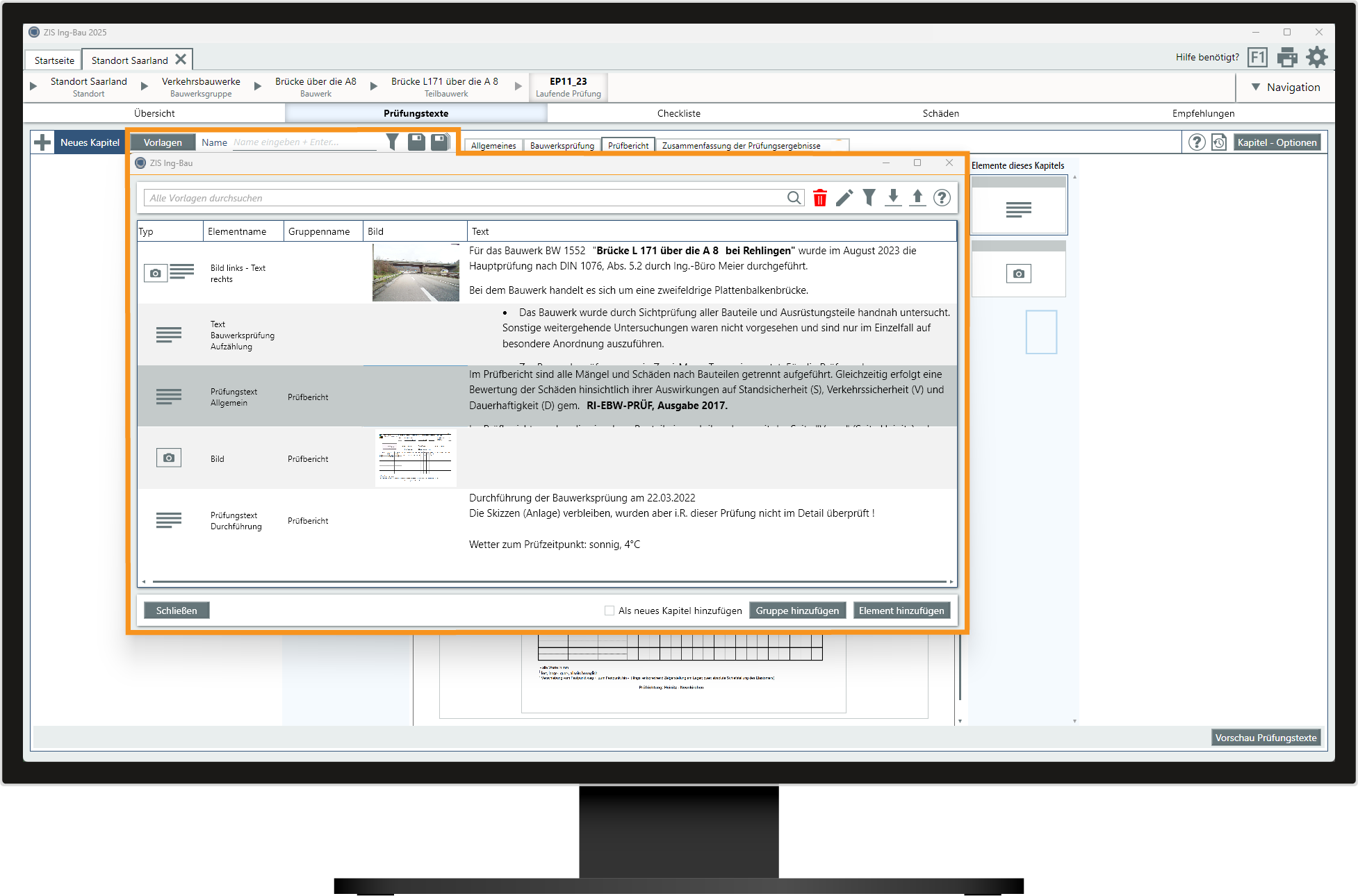 Prüfungstextvorlagen in der Software ZIS Ing-Bau.
