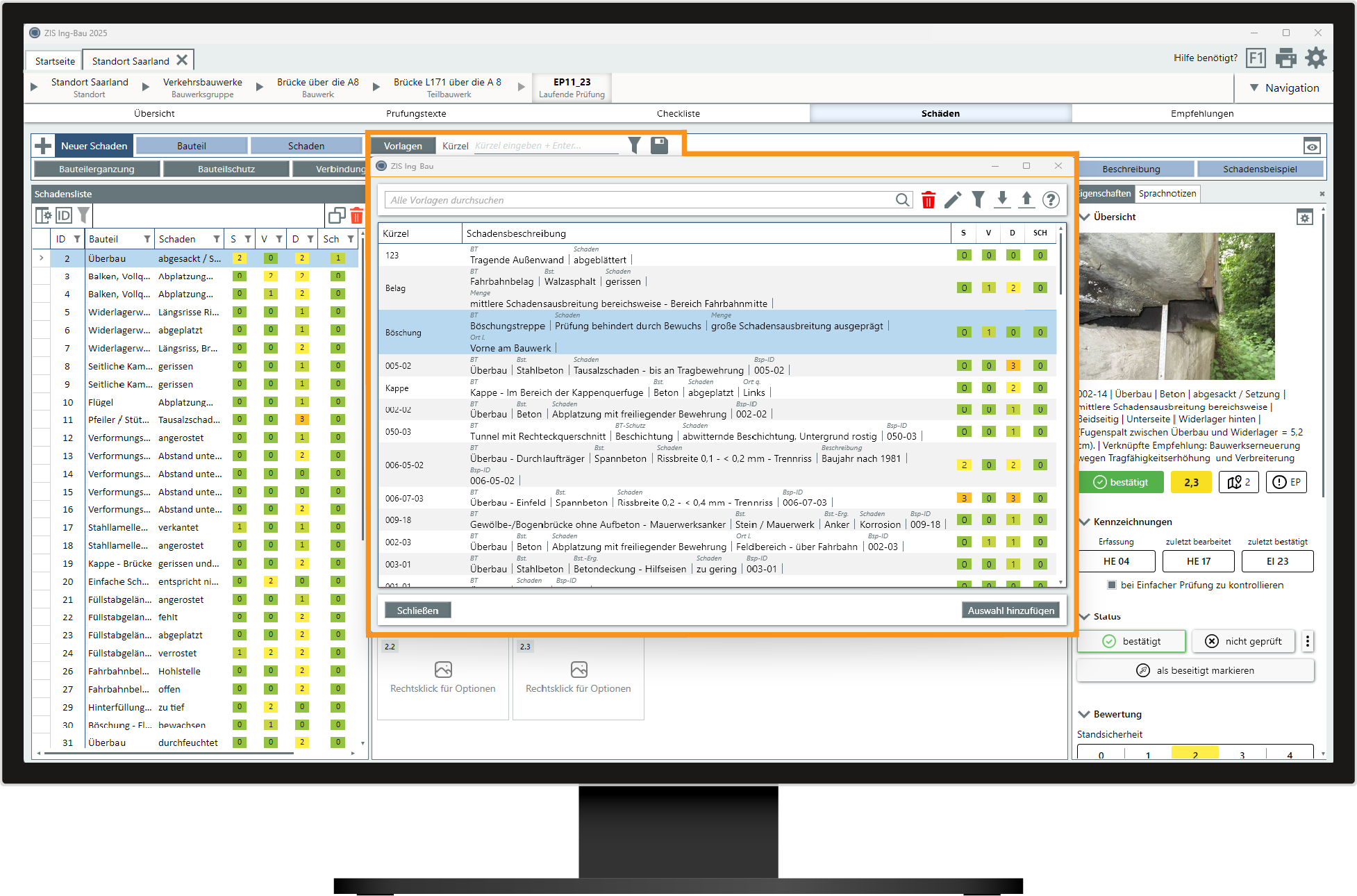Schadensvorlagen in der Software ZIS Ing-Bau.