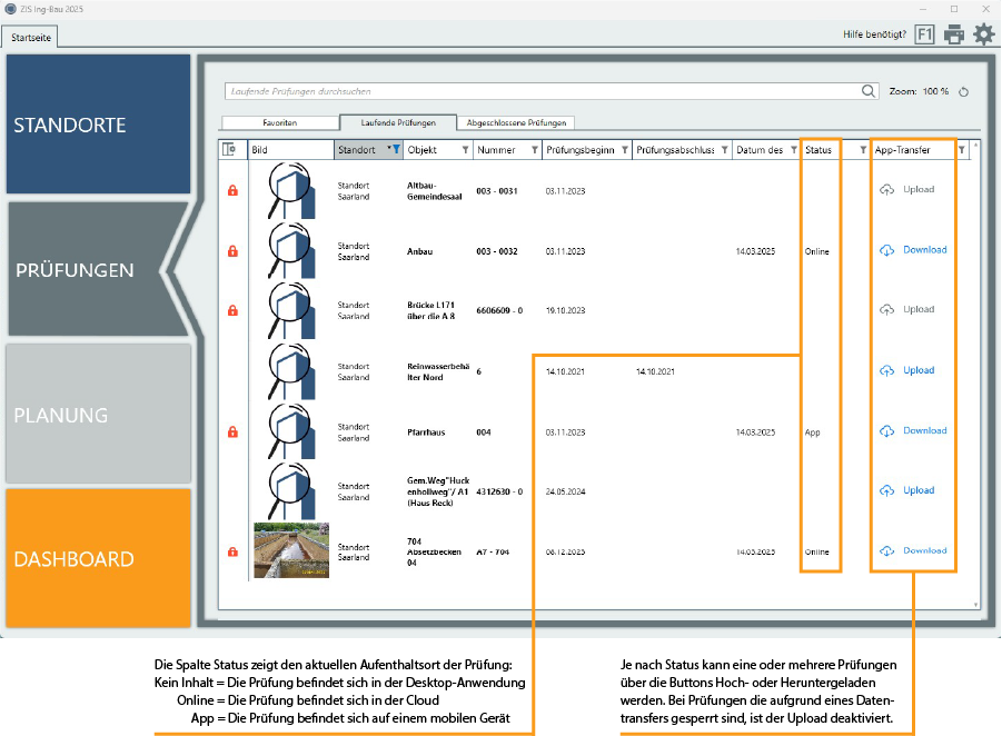 Maske Prüfungen - Status und App Upload