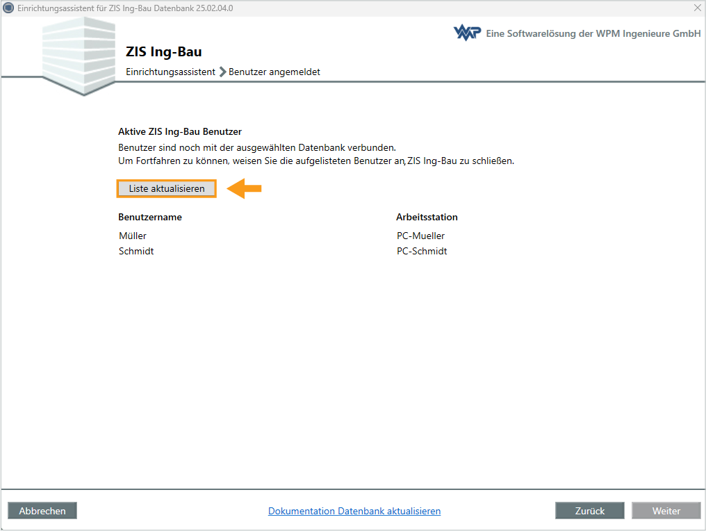 Datenbank aktualisieren - Benutzer angemeldet 1