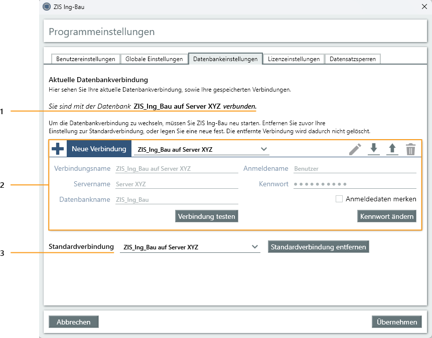 Datenbankeinstellungen - Fenster