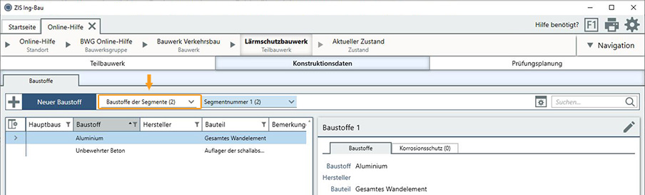 Maske Baustoffe - Baustoffe der Segmente
