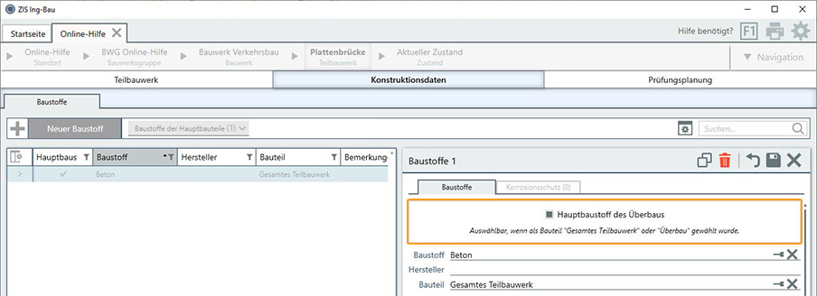 Maske Baustoffe - Hauptbaustoff
