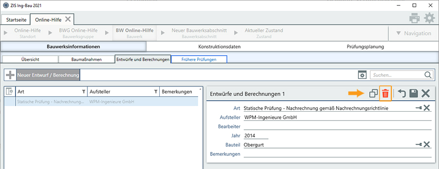 Bauwerksinfo löschen