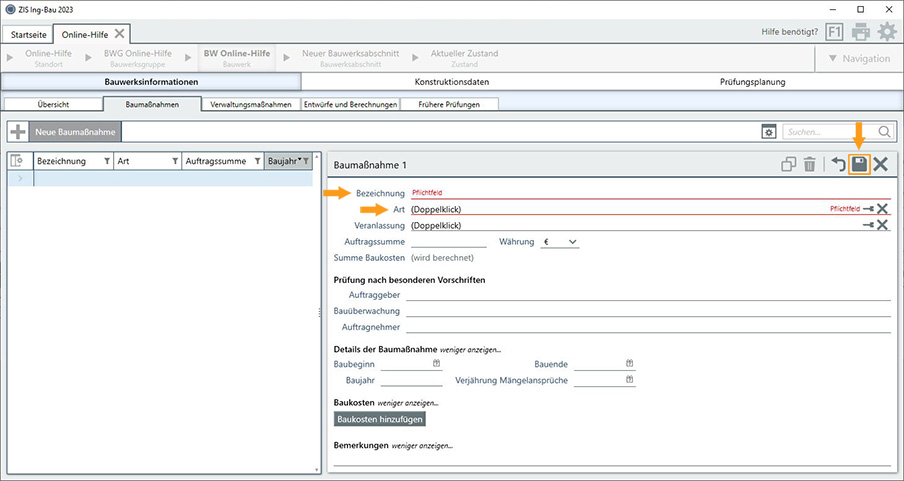 Neue Bauwerksinformationen erfassen 2