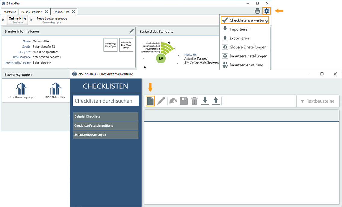 Programmeinstellungen Checklistenverwaltung zu Maske Checklistenverwaltung