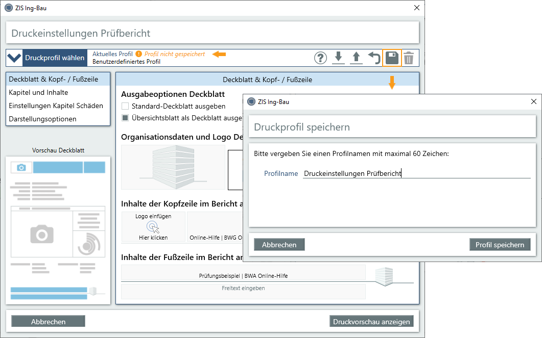 Druckprofil speichern