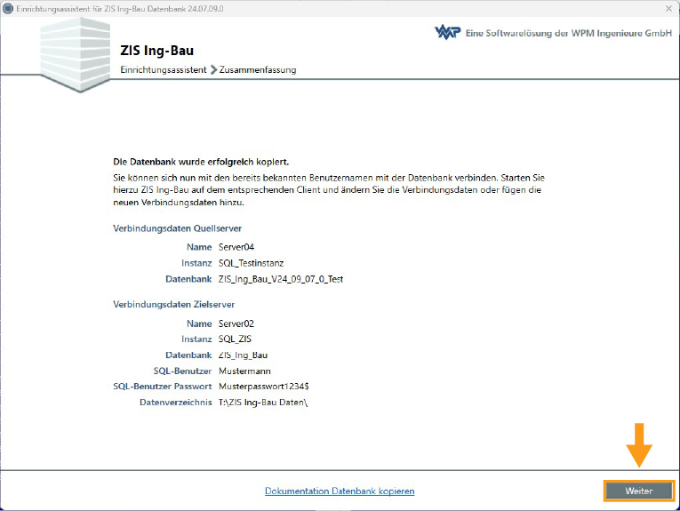 Datenbank kopieren - Erfolgreich