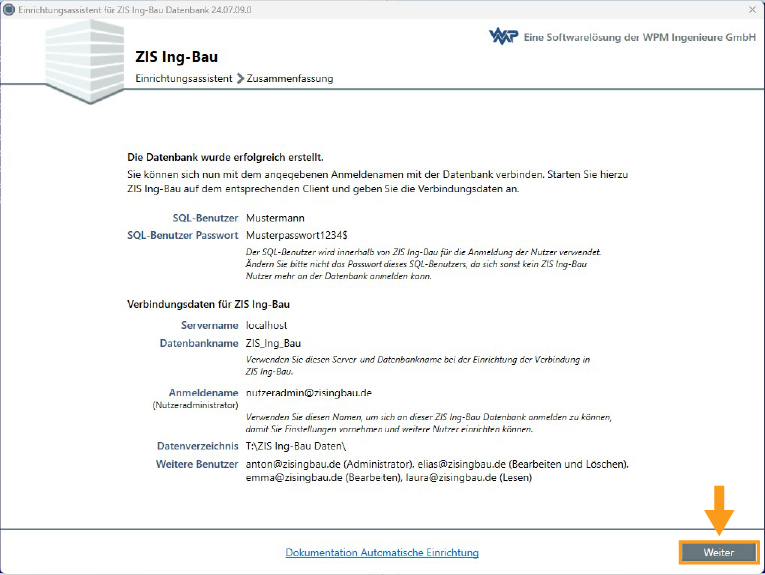 Einrichtungsassistent Abschluss