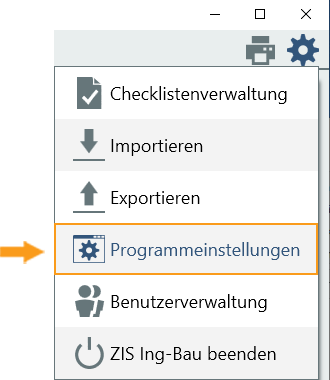 Programmeinstellungen - Auswahlfenster