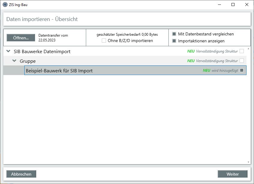 SIB-Import - Struktur vervollständigen