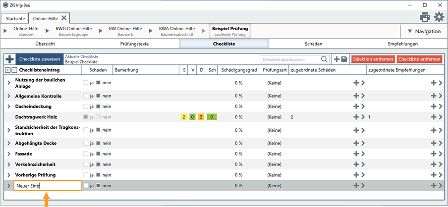Checkliste bearbeiten Maske