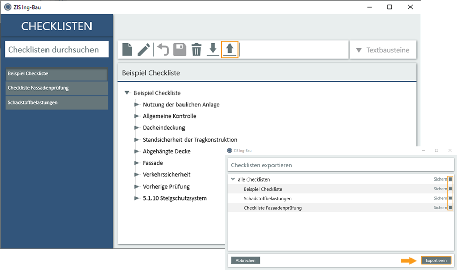 Checklisten exportieren