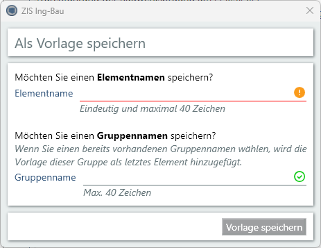 Element-Speichern-Fenster