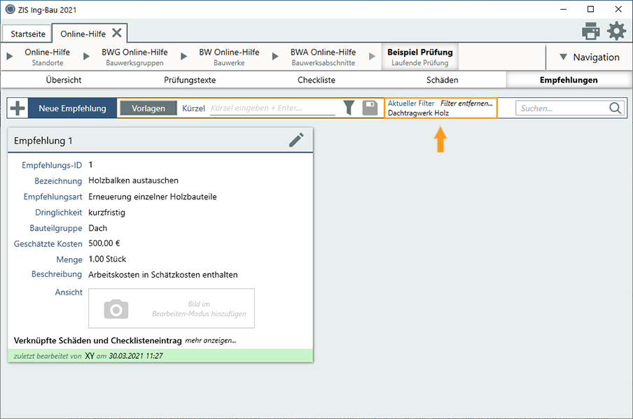 Empfehlung Checklistenfilter - Fenster