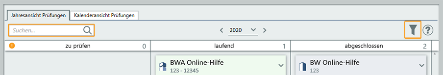 Jahresansicht Suchen und Filtern