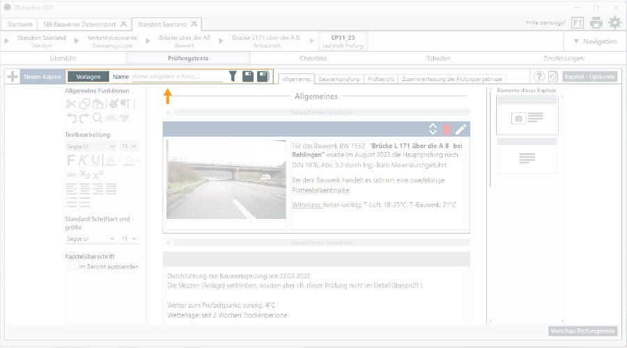 Prüfungstexte Vorlagenleiste