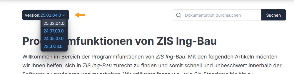Dokumentation - Version wählen