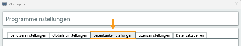 Programmeinstellungen - Reiter Datenbankeinstellungen