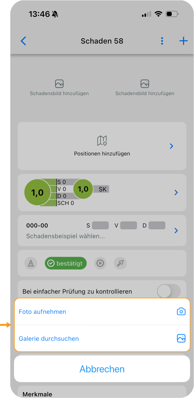 App - Schadensbild hinzufügen - Foto oder Galerie