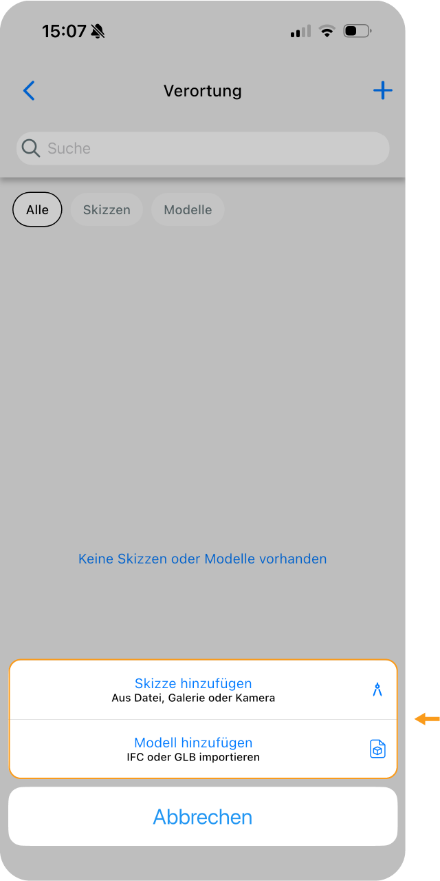 App - Verortung Skizze oder Modell hinzufügen