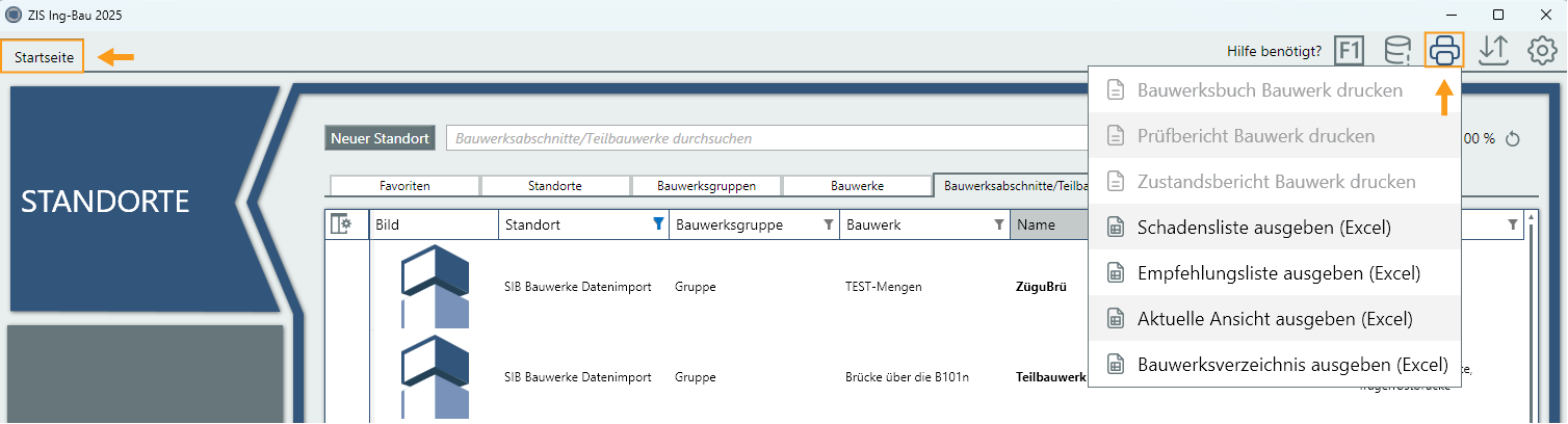 Druckmenü Startseite
