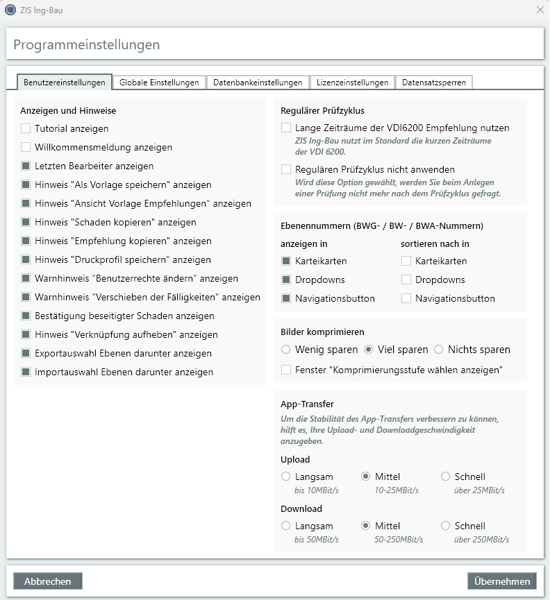 Benutzereinstellungen Fenster