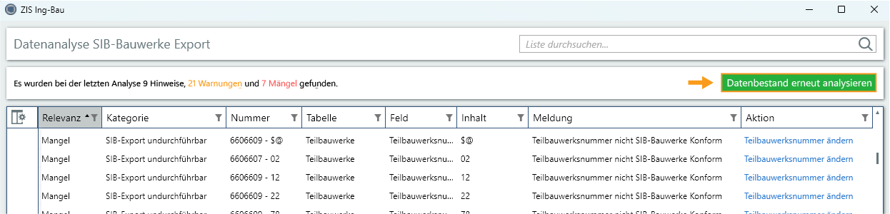 Datenbestand erneut analysieren
