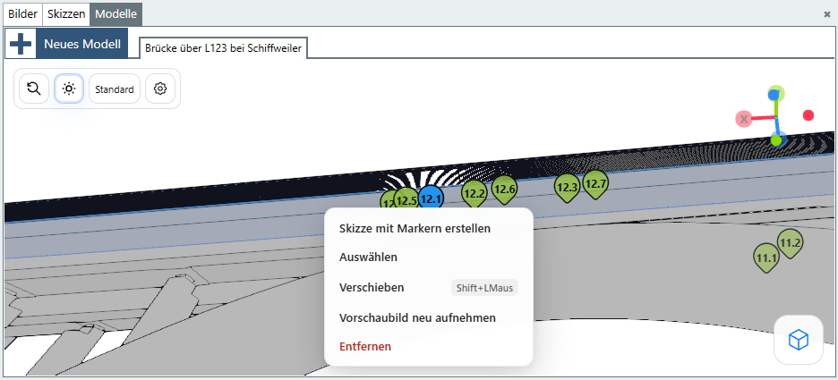Modelle - Marker Kontextmenü