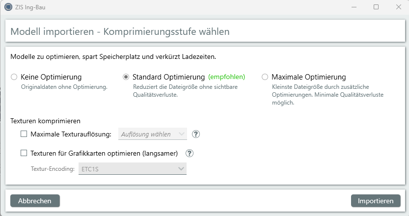 Modelle - Komprimierungsstufe auswählen