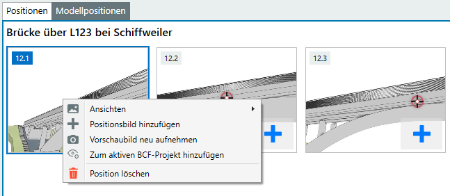 Modelle - Positionen Kontextmenü